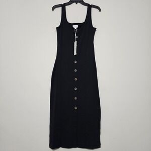 Every Women's Dress Medium Fit 8/10 Black Midi Bodycon Sleeveless Scoop-Neck 270